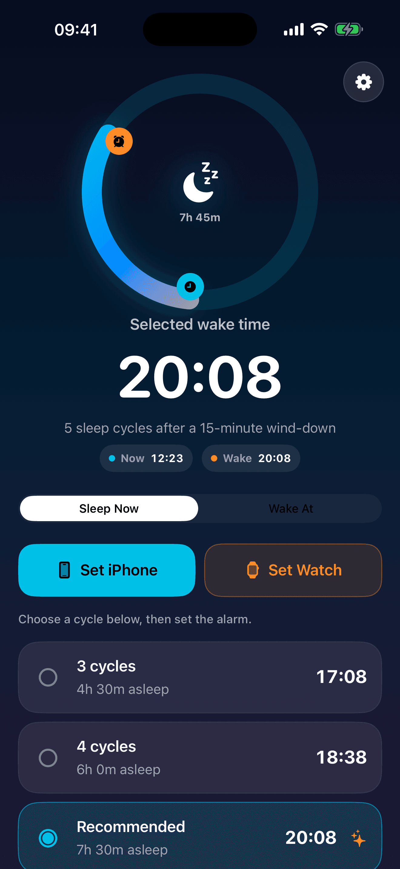 WakeArc primary screen